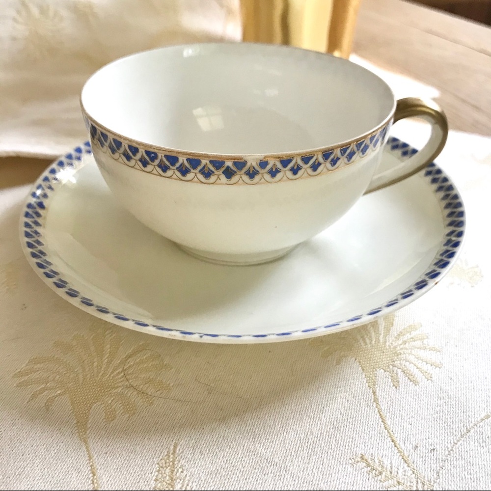 Rare Noritake Nippon Cup & Saucer Blue White Gold